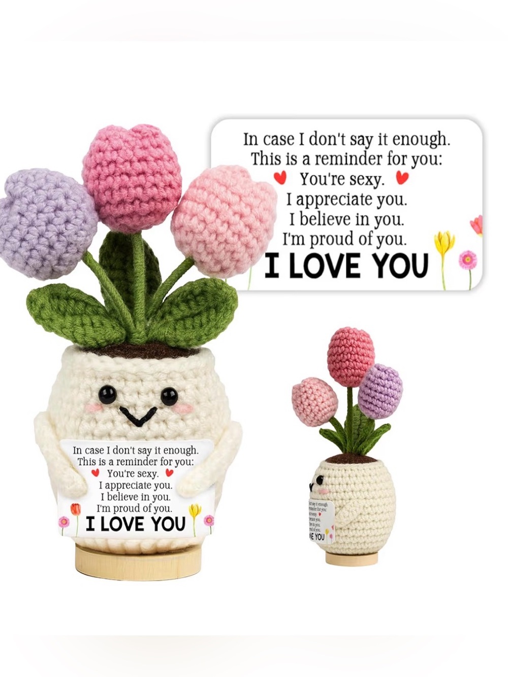 Crocheted Tulip Planter Plush - Pink, Light Pink & Lavender